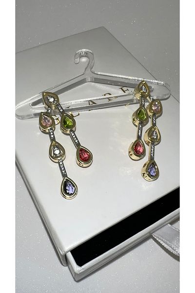 GLARE JEWELRY Melis Göral Model Colorful Zircon Stone Luxury Steel Earrings