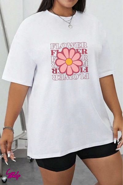 SevMode In the Cart, 1 T-Shirt Is a Gift for Purchases of 5 or More - Flower Printed Large Size T-Shirt