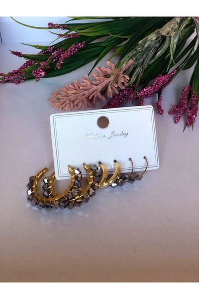 DOĞALYA Women's Crystal Stone 3-Piece Earring Set