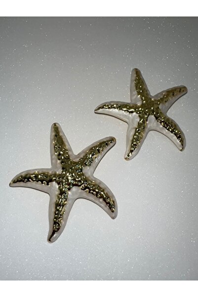 GLARE JEWELRY Deniz Yıldızı Modelinde Gold Detaylı Sedefli Paslanmaz Çelik Küpe