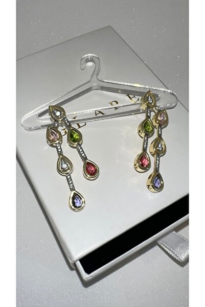 GLARE JEWELRY Melis Göral Model Colorful Zircon Stone Luxury Steel Earrings