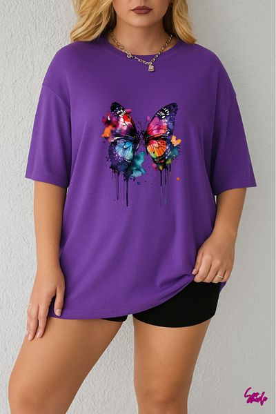 SevMode - Colorful Butterfly Printed Large Size T-Shirt