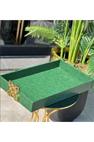 MIARIK DESIGN & DEKORASYON Dekoratif Kare Aksesuarli Deri Tepsi