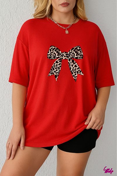 SevMode 1 T-Shirt Is a Gift for Purchases of 5 or More in the Cart - Leopard Ribbon Printed Large Size T-Shirt