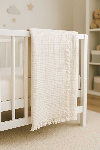 Mayras Cotton Baby Bellot 100% Cotton Muslin Tasseled Multi-Purpose Blanket 4 Layer Muslin Blanket 100X120Cm