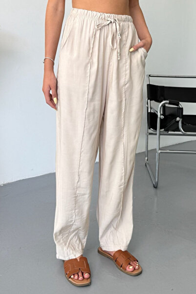 adba style 4027 Modal Cupra Beli Lastikli Çımalı Şalvar Kadın Pantolon