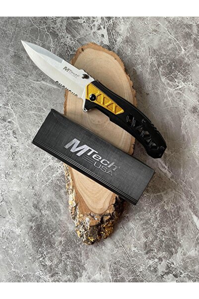 empressnaturalstone Mtech Bushcraft Kamp Çakısı – Siyah Gold Kompakt Kabze, İçten Kilitli, Kemere Klipsli