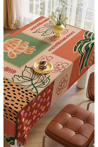 ALAMODECOR Yaprak Leopar Çiçek Palmiye Yaz Desen Özel Tasarım Masa Örtüsü