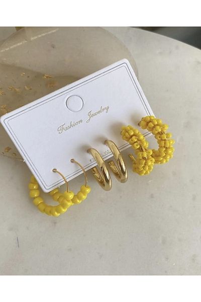 DOĞALYA Women's 3-Piece Sand Bead Earring Set