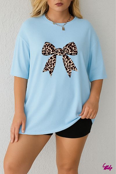 SevMode In the Cart, 1 T-Shirt Is a Gift for Purchases of 6 or More - Leopard Ribbon Printed Large Size T-Shirt