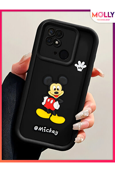Molly Xiaomi REDMİ 10C Için Siyah Kenarları Kalın 3d Kabartmalı Mickey Siliko...