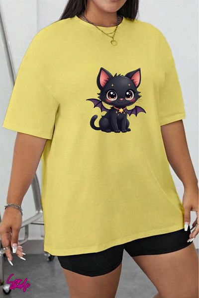 SevMode 1 T-Shirt Is a Gift for Purchases of 6 or More in the Cart - Black Cat Printed Large Size T-Shirt
