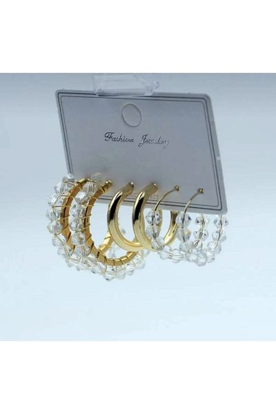 DOĞALYA Women's Crystal Stone 3-Piece Earring Set