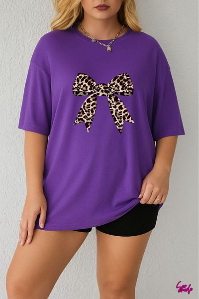 SevMode 1 T-Shirt Is a Gift for Purchases of 5 or More in the Cart - Leopard Ribbon Printed Large Size T-Shirt