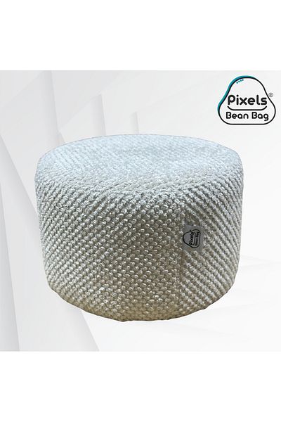 PixelsBeanBag Pixel Bean Bag Round Ottoman Seat Linen Fabric for Living Room and Bedroom