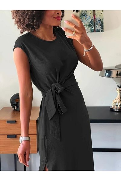 Monapera Rochie midi cu decolteu rotund, maneci scurte, cu bretele