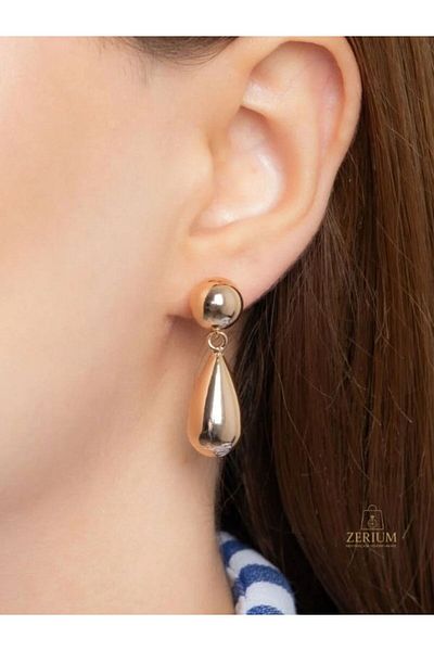 ZERİUM Gold Color Drop Simple Modern Earrings