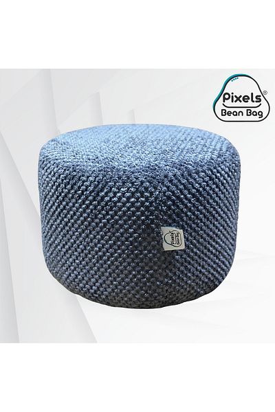 PixelsBeanBag Pixel Bean Bag Round Ottoman Seat Linen Fabric for Living Room and Bedroom