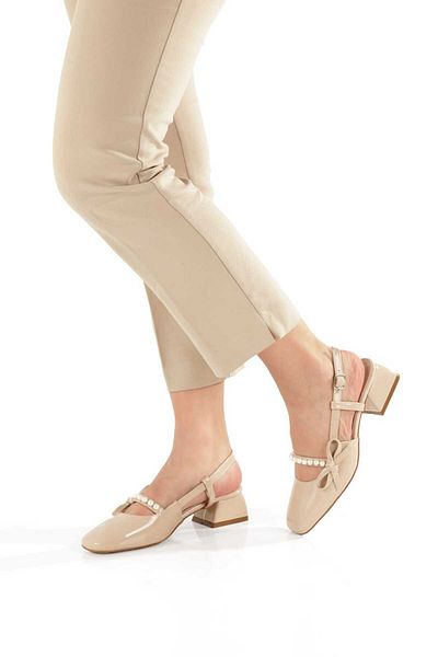 moun shoes Open Back Blunt Toe Short Heel Pearl Stone Daily Ballerina Women's Heeled Shoes