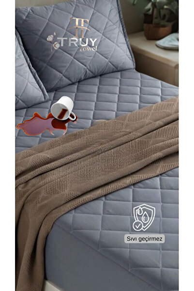 TruyTowel SIVI GEÇİRMEZ KAPİTONELİ TEK KİŞİLİK YATAK ALEZİ ANTRASİT GRİ