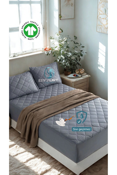 TruyTowel SIVI GEÇİRMEZ KAPİTONELİ TEK KİŞİLİK YATAK ALEZİ ANTRASİT GRİ