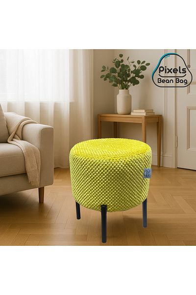PixelsBeanBag Pixel Bean Bag Round Linen Ottoman with Metal Base for Living Room and Bedroom