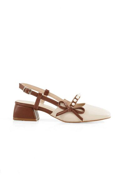 moun shoes Open Back Blunt Toe Short Heel Pearl Stone Daily Ballerina Women's Heeled Shoes