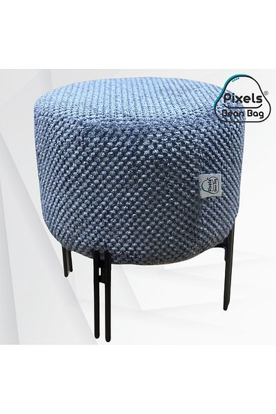 PixelsBeanBag Pixel Bean Bag Round Linen Ottoman with Metal Base for Living Room and Bedroom