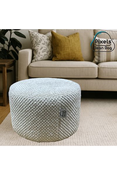 PixelsBeanBag Pixel Bean Bag Round Ottoman Seat Linen Fabric for Living Room and Bedroom