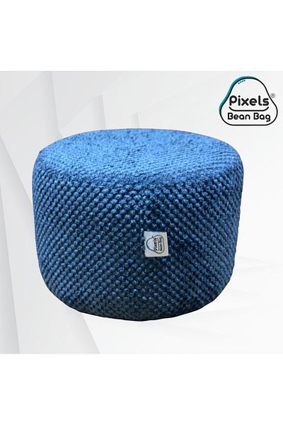 PixelsBeanBag Pixel Bean Bag Round Ottoman Seat Linen Fabric for Living Room and Bedroom