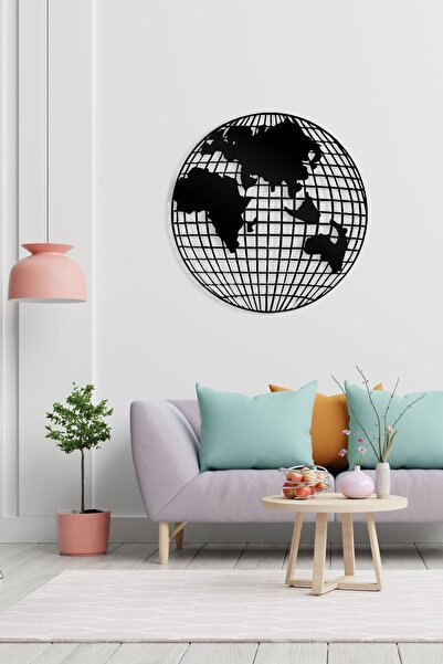 LUNOART Dünya Haritası Küre Tasarımlı Metal Tablo | Modern Ofis ve Ev Duvar D...