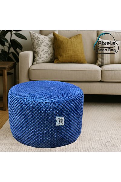 PixelsBeanBag Pixel Bean Bag Round Ottoman Seat Linen Fabric for Living Room and Bedroom
