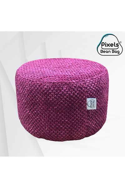 PixelsBeanBag Pixel Bean Bag Round Ottoman Seat Linen Fabric for Living Room and Bedroom