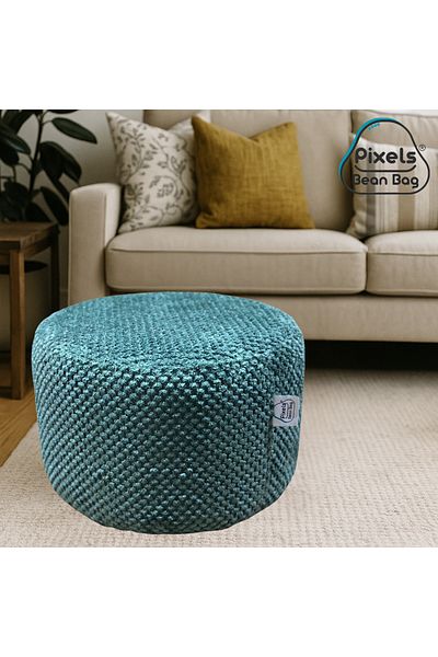 PixelsBeanBag Pixel Bean Bag Round Ottoman Seat Linen Fabric for Living Room and Bedroom