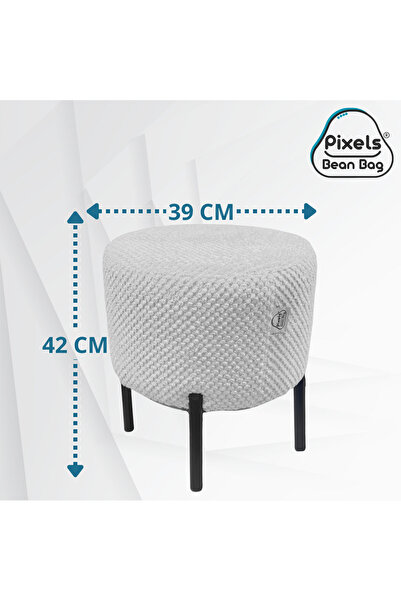 PixelsBeanBag Pixel Bean Bag Round Linen Ottoman with Metal Base for Living Room and Bedroom