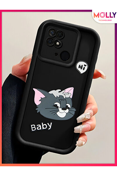 Molly Xiaomi REDMİ 10C İçin Siyah Kenarları Kalın 3d Kabartmalı Baby Tom Sili...