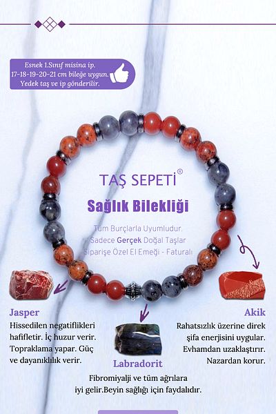 TAŞ SEPETİ Special Design Natural Stone Unisex Bracelet for Health and Healing Inner Peace Power Stamina Grounding