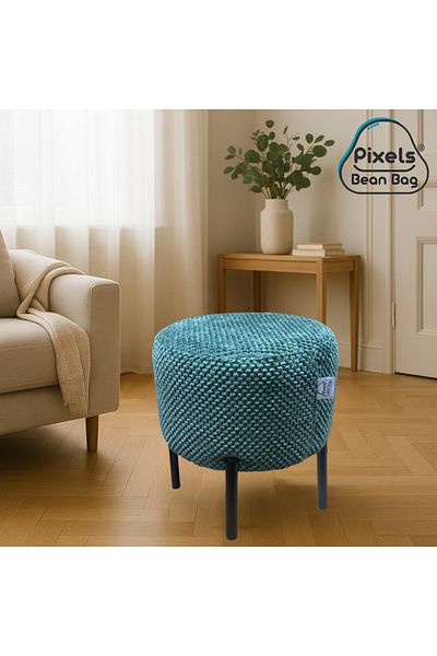 PixelsBeanBag Pixel Bean Bag Round Linen Ottoman with Metal Base for Living Room and Bedroom