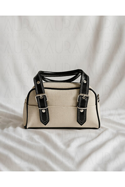 Aura Collection Online حقيبة يد من القش بحزام متقاطع باللون الأسود