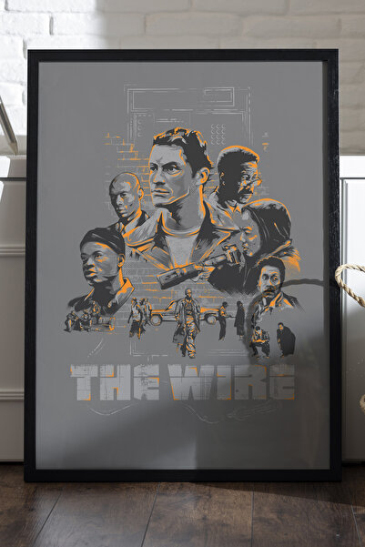 Duvarda The Wire Μαύρη αφίσα με ξύλινο πλαίσιο, ζωγραφική τοίχου ταινιών