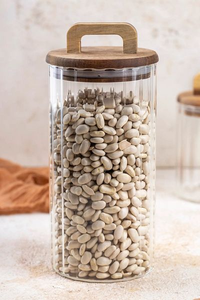 Meturas 1250 ml Glass Storage Container – Acacia Lid with Handle, Striped Design, Leakproof Silicone