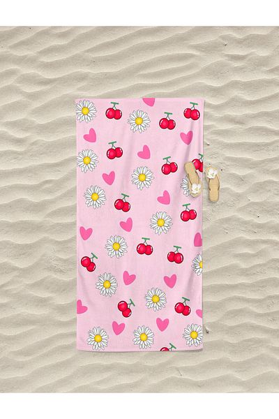 Home Pastel Cherry Patterned Digital Printed Teenage Girl Beach Bath Towel