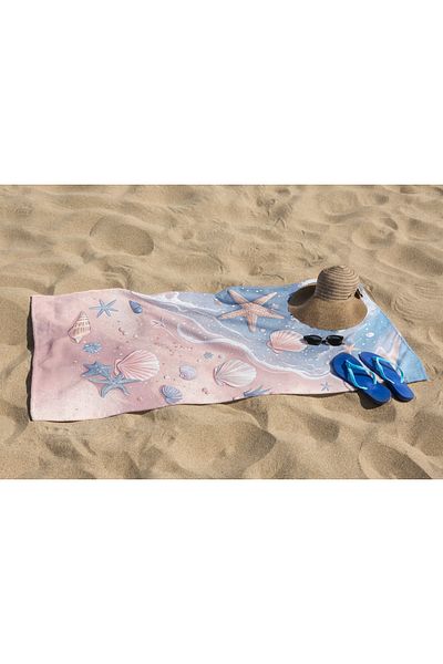 Erays Home Starfish Oyster Marine Patterned Beach Towel Unisex Beach Sea Towel Summer Towel