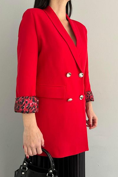 lizge giyim Leopard Lined Double-Breasted Jacket