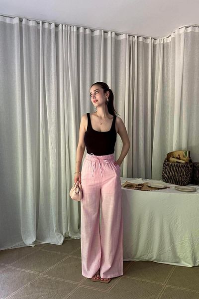 lizge giyim Lace Lined Palazzo Linen Pants
