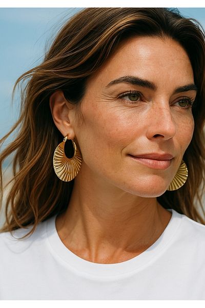 Twinssis Accessories Gold Striped Plate Model Hoop Earrings