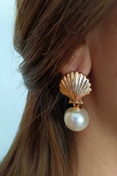 Twinssis Accessories Pearl Mussel Earrings with Dangle