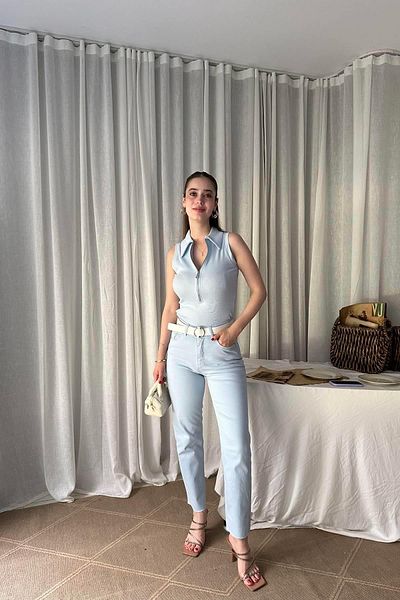 lizge giyim LYCRAL BELTED DENIM PANTS