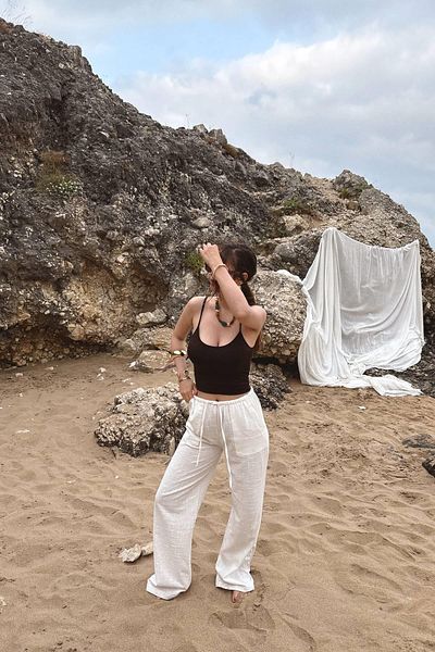 lizge giyim Linen Pants with Belt