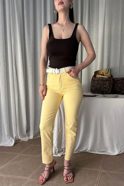 lizge giyim LYCRAL BELTED DENIM PANTS